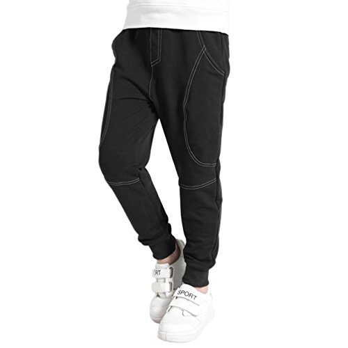 YoungSoul Pantalones para niño - Joggers Deportivos con Bajos Ajustados - Pantalon Chandal con Forro Polar Negro 4-5años/Etiqueta 120