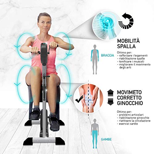 YOUR MOVE Mini Bike doble pedal, bicicleta estática para gimnasia activa, rehabilitación, utilizable con y sin motor, 12 velocidades, 6 programas, temporizador, distancia, calorías, mando a distancia