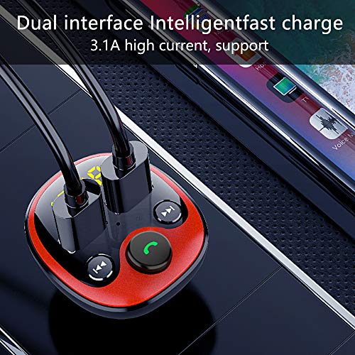 You's Auto Transmisor FM Bluetooth 5.0 Manos Libres para Coche Carga Rápida QC3.0+1A Inalámbrico Reproductor MP3 Mechero Coche Adaptador Receptor con Dual USB 5V/3.1A Soporte Tarjetas SD + U Disk