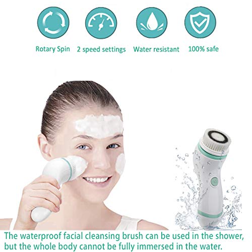 Yoyika Cepillo Limpiador Facial Eléctrico 4 en 1 Cepillo de Limpieza Facial Impermeable Masajeador con Estuche, Aparato para Limpiar la Cara - Verde
