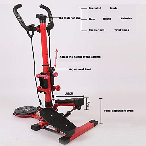 YSYSZYN Sportstech Twister Stepper 2 en 1 Cuerdas de Resistencia Escaladora y Swing Stepper para usuarios Principiantes y avanzados con Pantalla Multifuncional-Rojo