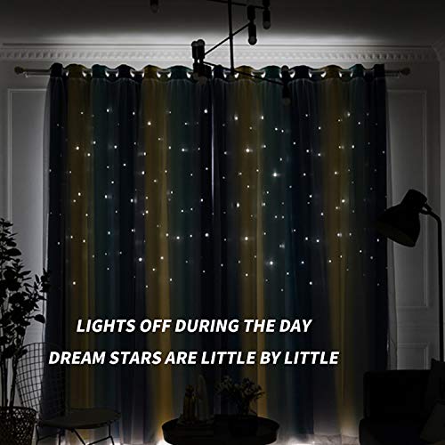 YTK Cortinas opacas con estrellas, doble capa, huecas, a rayas, cortinas opacas con degradado, negras, para habitación de los niños, salón, 132 x 214 cm