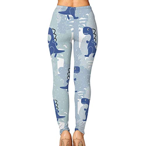 Yuanmeiju Printed Extra Long Women Yoga Leggings Dino Blue Color High Waist Yoga Pantalones