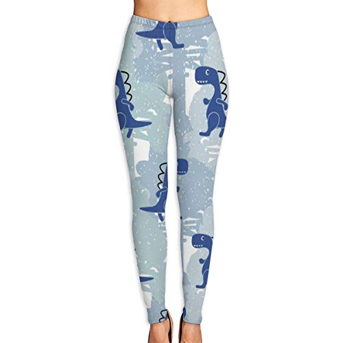 Yuanmeiju Printed Extra Long Women Yoga Leggings Dino Blue Color High Waist Yoga Pantalones