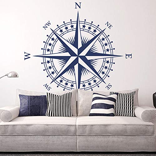 YuanMinglu Cartel de Arte náutica Rosa de los Vientos Etiqueta de la Pared Desmontable Dormitorio Sala de Estar decoración del hogar Azul 57x57