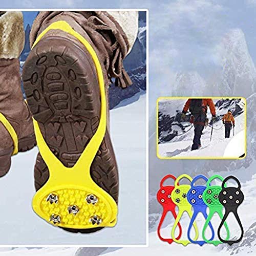 Yuanqu Clampones de Hielo Antideslizantes con Tachuelas Unisex, 1 par de Pinzas de Agarre Antideslizantes universales Tacos de Hielo Antideslizantes para Zapatos con Clavos de Agarre Crampones