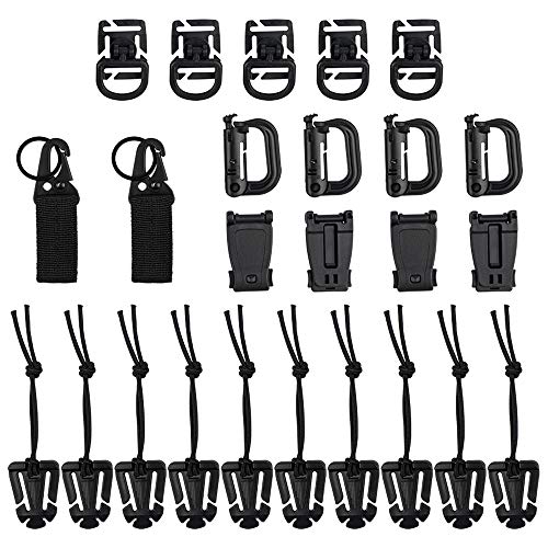 YuCool -Juego de 25 Accesorios tácticos Molle,Llavero de cincha YuCool,Anillas en D,360 Clips de rotación,dominadores de Red con Cuerdas elásticas y Hebillas para dominadores,cinturón táctico YuCool -Juego de 25 Accesorios tácticos Molle,Llavero de cincha YuCool,Anillas en D,360 Clips de rotación,dominadores de Red con Cuerdas elásticas y Hebillas para dominadores,cinturón táctico