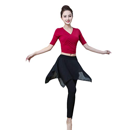Yujeet Traje de Entrenamiento de Yoga Mujer Camisa de Manga Corta de Tops y Bloomers Ocasionales/Falda de Pantalón (Rojo#1, Asia 3XL)