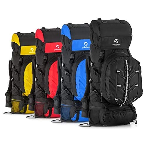 Yukatana Almer Mochila de Trekking 80 L Volumen - Cubierta Lluvia integrada, Cintas y Accesorios Acampada, 40x80x35cm, Respaldo, Mochila excursión de día extraíble, montaña Negra/Negra