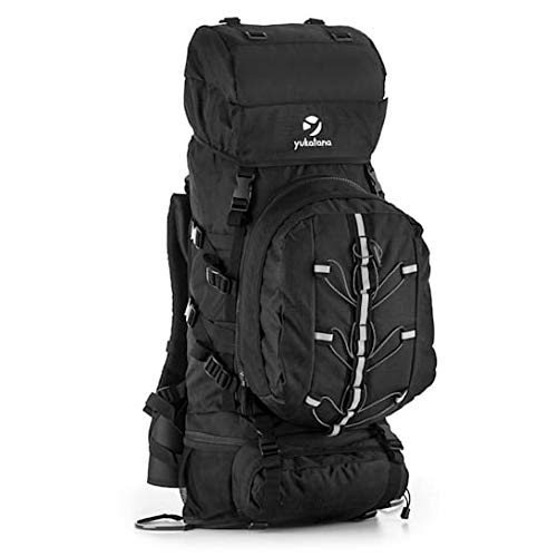 Yukatana Almer Mochila de Trekking 80 L Volumen - Cubierta Lluvia integrada, Cintas y Accesorios Acampada, 40x80x35cm, Respaldo, Mochila excursión de día extraíble, montaña Negra/Negra