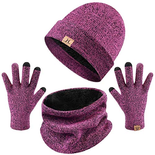 Yuson Girl Conjunto Set de Bufanda Gorro y Guantes de Punto Calentar Beanie Sombrero Gorras y Bufanda Tubular Cuello Suave Invierno para Hombre Mujer Corriendo Bici Excursionismo Deportes