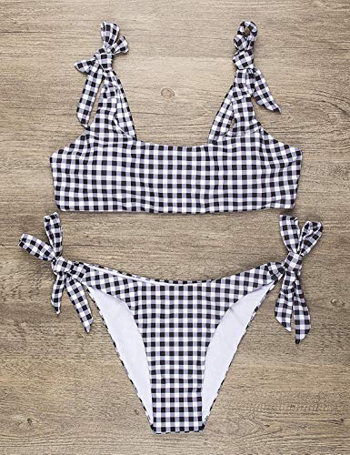 Yuson Girl Conjuntos De Bikini De Talle Alto a Tartán Sexy Retro Brasileños Mujer Traje De Baño Dos Piezas con Crop Top Push Up Bra Bikini Anudado Tiras Tanga Braga Bikini Triangulo Alta