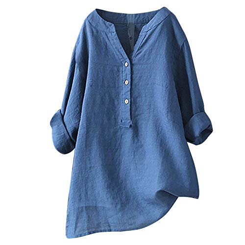 Yvelands Camisa Casual para Mujer, Tops para Mujer Sólida Camiseta de Manga Larga Loose Button Down Blusa Liquidación! (Azul, M)