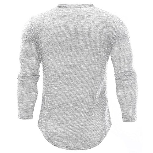 Yvelands Camisa de Manga Larga Moda Masculina Guapo Personalidad Otoño Color Puro Slim Manga Larga Camiseta con Cuello en V Camiseta Vestido Sport Top Blusa (Blanco, M)