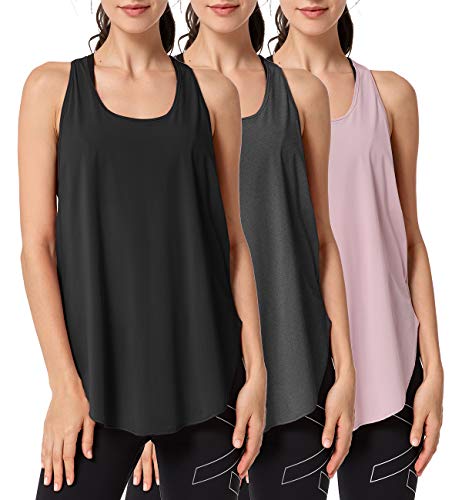 Yvette Pack de 3 Camisetas sin Mangas Deportivas para Mujer, Camiseta Deportiva con Espalda Cruzada, Camiseta Deportiva para Correr