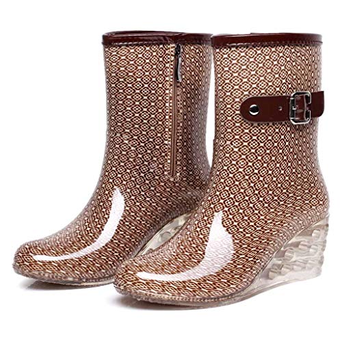 YWLINK Botas De Lluvia Mujer Botas De Nieve Estilo Punk TamañO Grande Zapatos con CuñA Transparentes Zapatos De Goma Zapatos De Agua Transpirable Calzado Industrial ConstruccióN(Caqui,37EU)