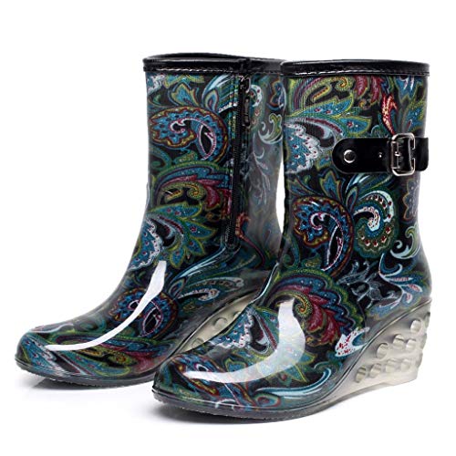 YWLINK Botas De Lluvia Mujer Impermeable Leopardo Zapatos con CuñA Botas De Nieve Estilo Punk Zapatos De Agua Transparentes Zapatos De Goma Moda CóModo TamañO Grande Tubo Medio Y Alto(Azul,37EU)