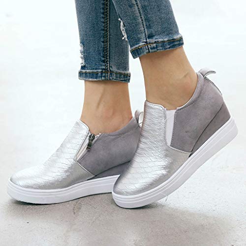 YWLINK Casual Zapatos Mujer Zapatos Planos TamañO Grande CuñA Botines con Cremallera Zapatos De Cabeza Redonda Antideslizante Transpirable Zapatillas De Deporte Fiesta Playa Viajes Regalo(Gris,36EU)