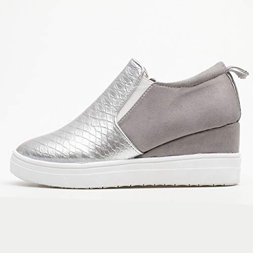 YWLINK Casual Zapatos Mujer Zapatos Planos TamañO Grande CuñA Botines con Cremallera Zapatos De Cabeza Redonda Antideslizante Transpirable Zapatillas De Deporte Fiesta Playa Viajes Regalo(Gris,36EU)