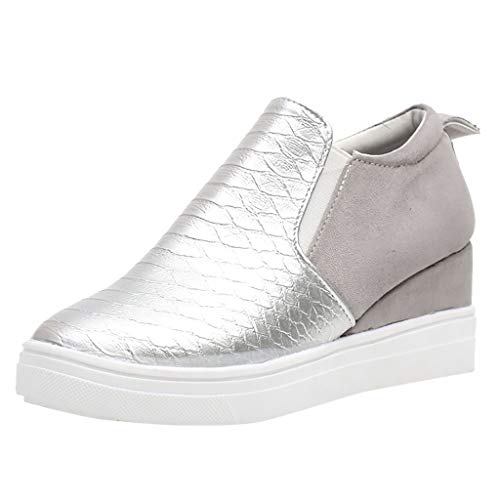 YWLINK Casual Zapatos Mujer Zapatos Planos TamañO Grande CuñA Botines con Cremallera Zapatos De Cabeza Redonda Antideslizante Transpirable Zapatillas De Deporte Fiesta Playa Viajes Regalo(Gris,36EU)