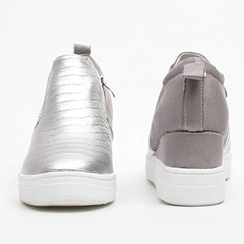 YWLINK Casual Zapatos Mujer Zapatos Planos TamañO Grande CuñA Botines con Cremallera Zapatos De Cabeza Redonda Antideslizante Transpirable Zapatillas De Deporte Fiesta Playa Viajes Regalo(Gris,36EU)