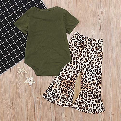 YWLINK ReciéN Nacido Bebé NiñO NiñA Carta Tops Romper Leopardo Acampanado Pantalones Ropa Conjunto Manga Larga Manga Corta Bautizo Bebe Regalo Mono CóModo Vestido De Fiesta(Verde,6-12 meses/80)