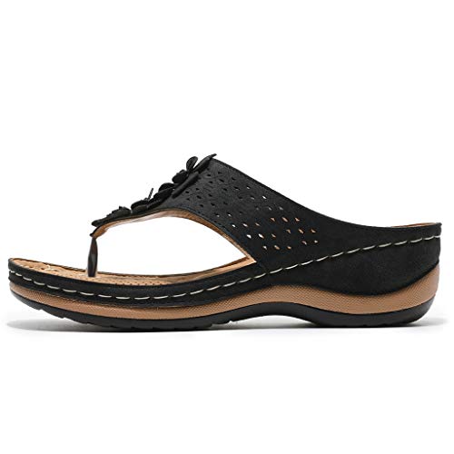 YWLINK Sandalias De CuñA para Mujer Ahuecar Flores Chanclas De Playa Bohemia Verano Sandalias Planas De Gran TamañO Zapatillas Antideslizantes(Negro,37EU)