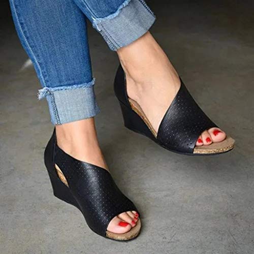 YWLINK Sandalias PU Moda Mujer CuñAs Boca Baja Peep Toe Zapatos Casuales De Playa Sandalias Romanas Fiesta TamañO Grande Zapatillas Al Aire Libre Moda Casual(Negro,43EU)