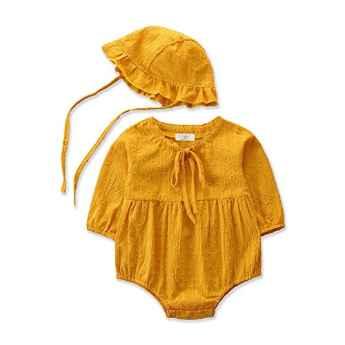 YWLINK Traje De Bebe Bautizo Color SóLido Mono De Manga Larga Mameluco Casual+Gorro con Volantes Lindo Traje De Escalada SiaméS/Ropa De Una Pieza/Traje De Bebe Recien Nacido(Amarillo,6-12 meses/80)