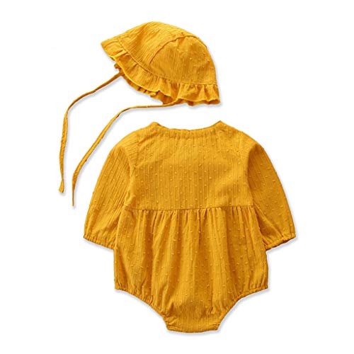 YWLINK Traje De Bebe Bautizo Color SóLido Mono De Manga Larga Mameluco Casual+Gorro con Volantes Lindo Traje De Escalada SiaméS/Ropa De Una Pieza/Traje De Bebe Recien Nacido(Amarillo,6-12 meses/80)