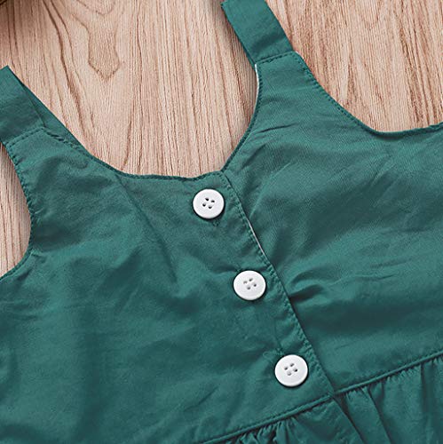 YWLINK Verano Conjunto NiñAs Mezcla De AlgodóN Sin Mangas Camisola Ruffle Top Color Solido Camiseta Arriba+Arco Pantalones Estampados Playa Viajes Fiesta Vestido Moda Linda(Verde,3-4 años/120)