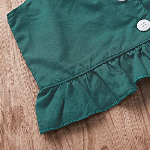 YWLINK Verano Conjunto NiñAs Mezcla De AlgodóN Sin Mangas Camisola Ruffle Top Color Solido Camiseta Arriba+Arco Pantalones Estampados Playa Viajes Fiesta Vestido Moda Linda(Verde,3-4 años/120)