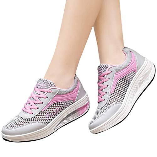 YWLINK Zapatillas De Deporte Transpirables De Malla De Moda para Mujer Zapatos Ocasionales Zapatillas Estudiantes Fondo Grueso Fiesta De CumpleañOs Corriendo Ciclismo Antideslizante(Rosado,35EU)