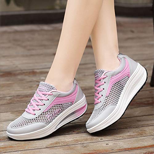 YWLINK Zapatillas De Deporte Transpirables De Malla De Moda para Mujer Zapatos Ocasionales Zapatillas Estudiantes Fondo Grueso Fiesta De CumpleañOs Corriendo Ciclismo Antideslizante(Rosado,35EU)