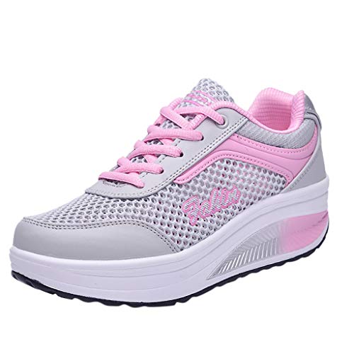 YWLINK Zapatillas De Deporte Transpirables De Malla De Moda para Mujer Zapatos Ocasionales Zapatillas Estudiantes Fondo Grueso Fiesta De CumpleañOs Corriendo Ciclismo Antideslizante(Rosado,35EU)