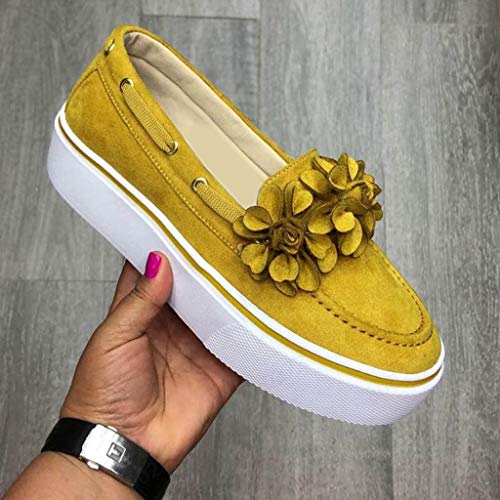 YWLINK Zapatos Casuales Flor De Cabeza Redonda De Gran TamañO Zapatos De Mujer Plataforma Zapatillas De Deporte Transpirable Moda Lienzo Botines Simple Viaje De Fiesta En La Playa(Amarillo,39EU)