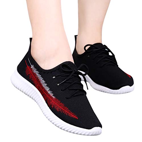 YWLINK Zapatos Mujer Verano 2019 Baratos Malla Casual Color SóLido con Calzado Casual Liviano Zapatillas De Correr Transpirable CóModo Encaje Ciclismo El FúTbol TamañO Grande Ligero(Negro,39EU)