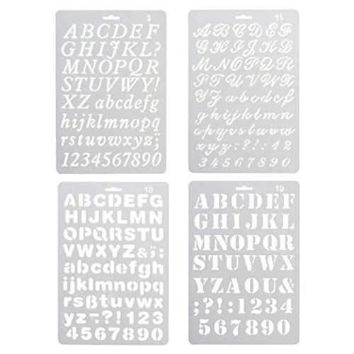 Yxhome 4 plantillas de pintura de letras y números, juego de plantillas de plástico para dibujo de alfabeto, para manualidades, álbumes de recortes, pintura, manualidades, fotos Yxhome 4 plantillas de pintura de letras y números, juego de plantillas de plástico para dibujo de alfabeto, para manualidades, álbumes de recortes, pintura, manualidades, fotos