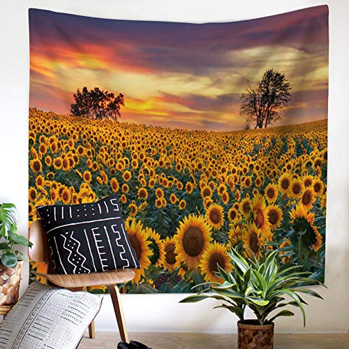 YXMG Girasol Tapiz Tapiz Amarillo Girasol tapicería de la Pared Floral de la Naturaleza del Paisaje Tapiz decoración de la Pared para el Dormitorio de los niños Sala de Estar Playa,150cmx130cm