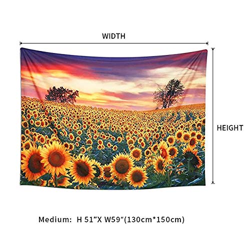 YXMG Girasol Tapiz Tapiz Amarillo Girasol tapicería de la Pared Floral de la Naturaleza del Paisaje Tapiz decoración de la Pared para el Dormitorio de los niños Sala de Estar Playa,150cmx130cm