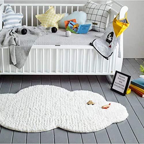 YYATT Blanco Nube Estera de meditación,Felpa Dormitorio Bebé niño Estera de rastreo Suave Shaggy Bebé Estera del Juego de Moderno Alfombras para niños Jugar Decorar casa-Blanco 95x150cm(37x59inch)