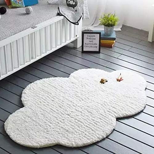 YYATT Blanco Nube Estera de meditación,Felpa Dormitorio Bebé niño Estera de rastreo Suave Shaggy Bebé Estera del Juego de Moderno Alfombras para niños Jugar Decorar casa-Blanco 95x150cm(37x59inch)