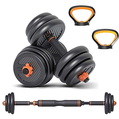 YZONG 6 en 1 Kettlebell & Mancuernas & Barra Conjunto,Juego de Mancuernas Ajustables de 20 kg, Cuatro Modos de Ejercicio Adecuado para el Entrenamiento Familiar y de Fuerza A