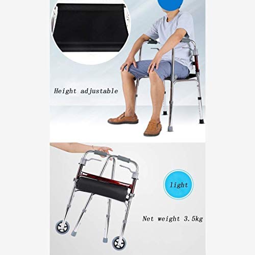 Z-SEAT Walker, Floding Walker Andador de Aluminio con Asiento y 2 Rodillos Andador portátil para Personas Mayores con obesidad Ajuste del Marco para Caminar para Adultos Li