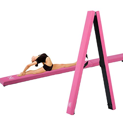 Z ZELUS 224CM / 8 pies Viga de Equilibrio de Gimnasia Plegable Barra de Equilibrio con Base Antideslizante Asas de Transporte para Niños, Principiantes y Gimnastas Profesionales (Rosa)