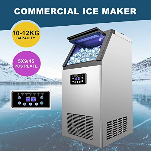 Z ZELUS 495W Máquina para Hacer Hielo Capacidad de 72kg / 24h Máquina para Hacer Cubitos de Hielo 45 pcs Máquina Comercial de Hacer Hielo para Hogar, Bares, Cafetería y Restaurante (45 PCS)