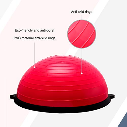 Z ZELUS 58CM Pelota de Equilibrio Bola de Yoga con Bandas de Resistencia Pelota de Fitness con Bomba de Pie para Ejercicios de Entrenamiento de Fuerza, Yoga, Fitness (Rosa)