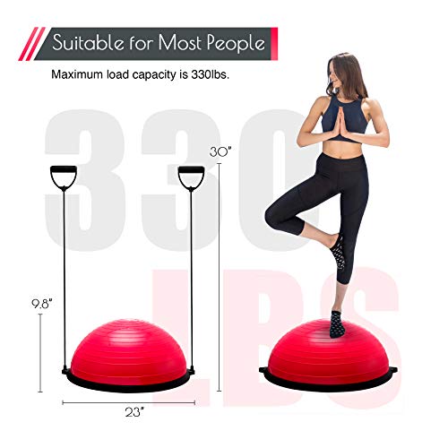 Z ZELUS 58CM Pelota de Equilibrio Bola de Yoga con Bandas de Resistencia Pelota de Fitness con Bomba de Pie para Ejercicios de Entrenamiento de Fuerza, Yoga, Fitness (Rosa)