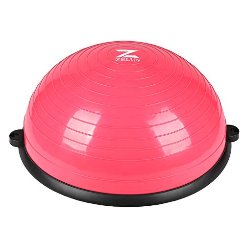 Z ZELUS 58CM Pelota de Equilibrio Bola de Yoga con Bandas de Resistencia Pelota de Fitness con Bomba de Pie para Ejercicios de Entrenamiento de Fuerza, Yoga, Fitness (Rosa)