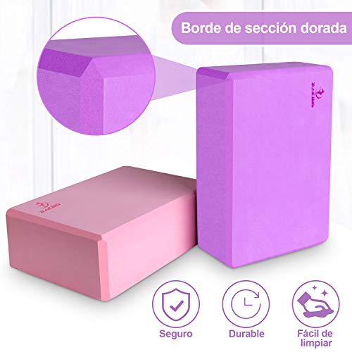 Zacro 2 Pack Bloque de Yoga + 1.5m Banda de Resistencia de Yoga Bloque de Espuma EVA de Alta Densidad para Mejora la Fuerza, el Equilibrio y La Flexibilidad, para Yoga, Pilates y Meditación - 200g